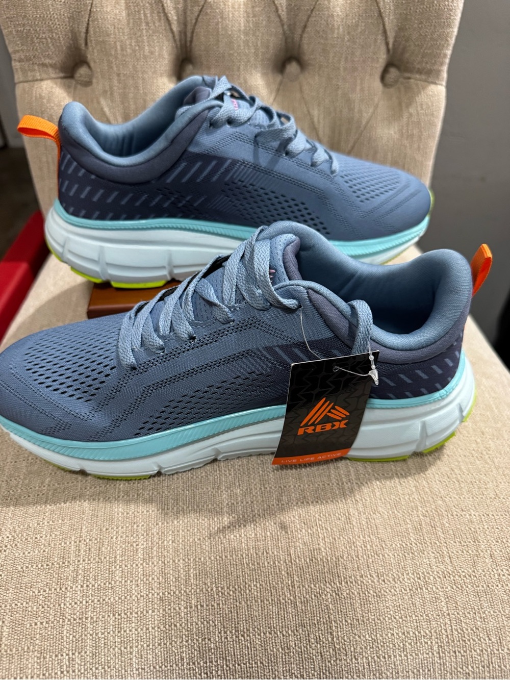 RBX Slate Blue Running Shoes with Aqua and Orange Details woman’s 9.5 NWT